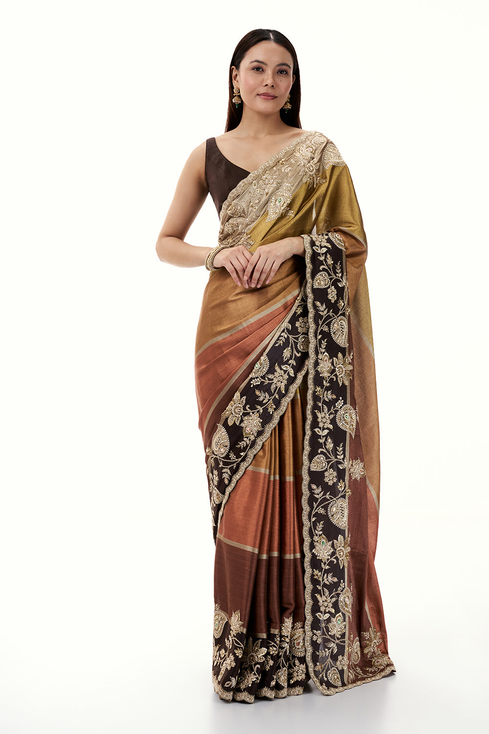 Multicolour Tissue Silk Saree with Zari and Bead Work