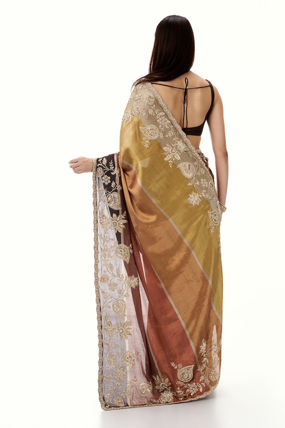 Multicolour Tissue Silk Saree with Zari and Bead Work