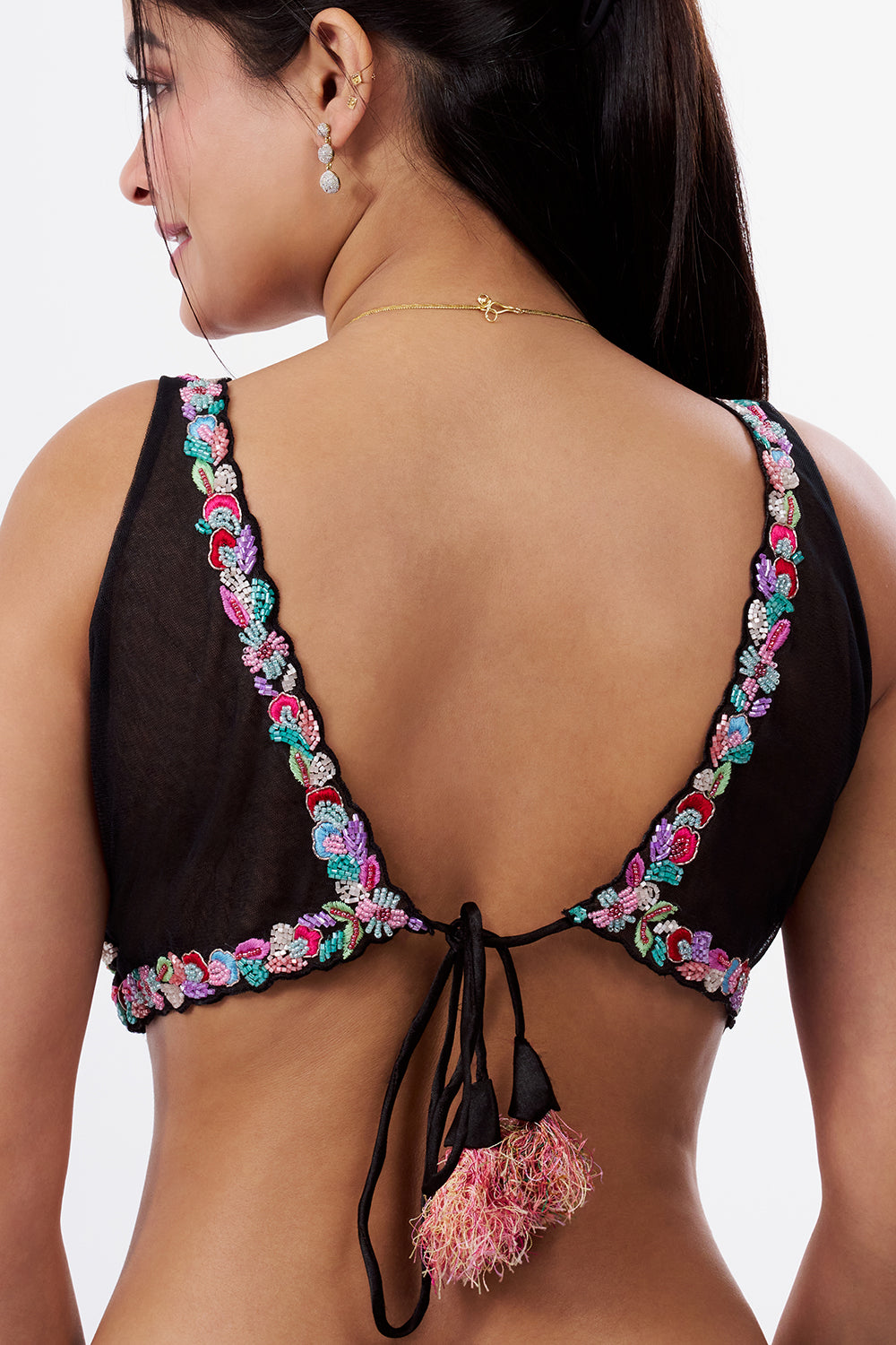 Multicoloured Net Blouse with Cutdana Detailing