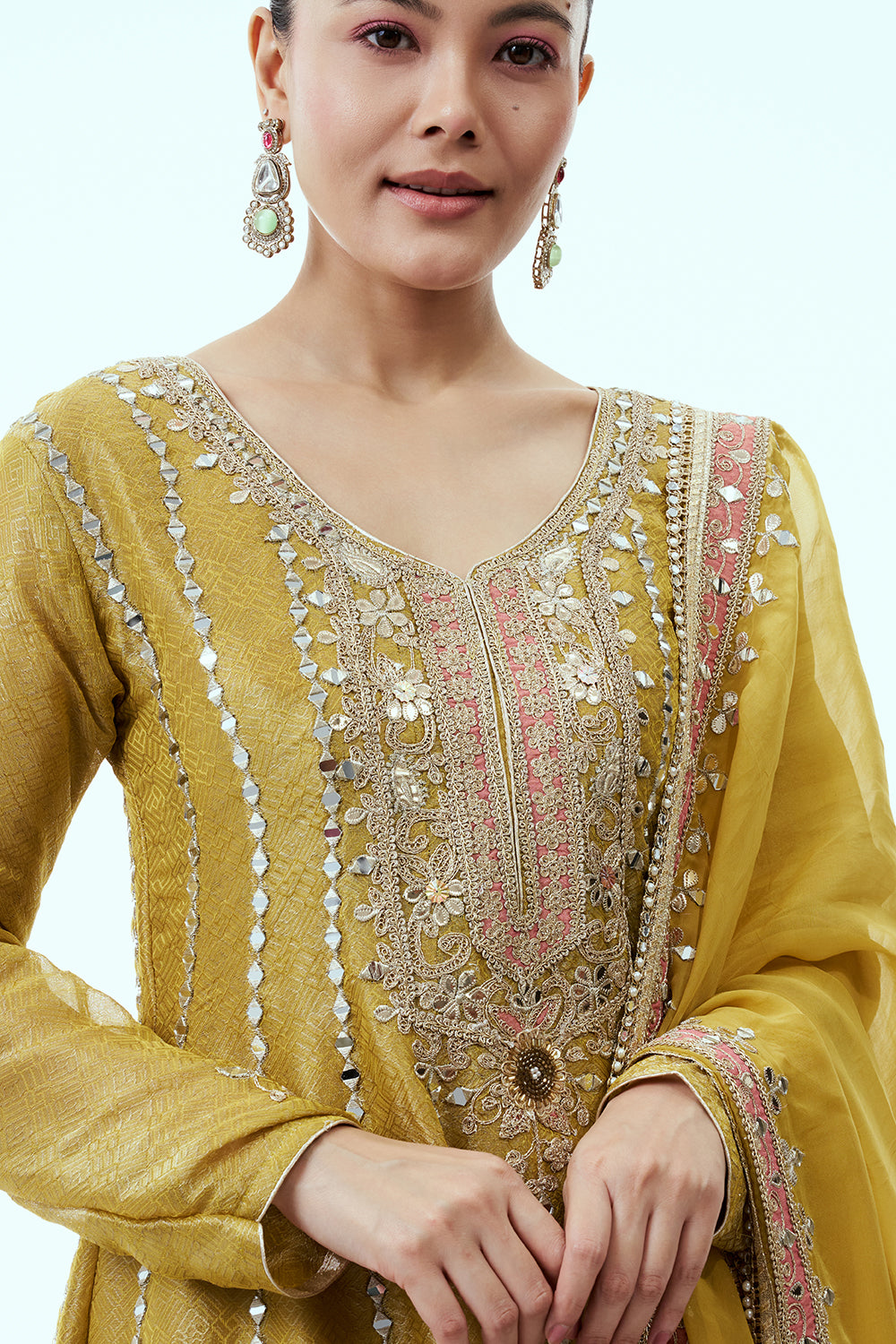 Mustard Anarkali Suit with Mirror work and Zari Embroidery