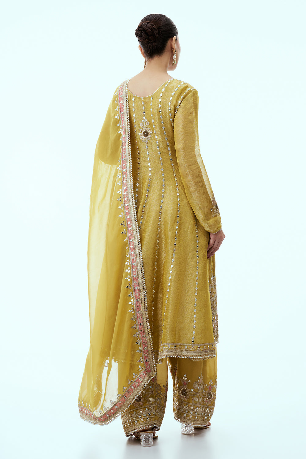 Mustard Anarkali Suit with Mirror work and Zari Embroidery