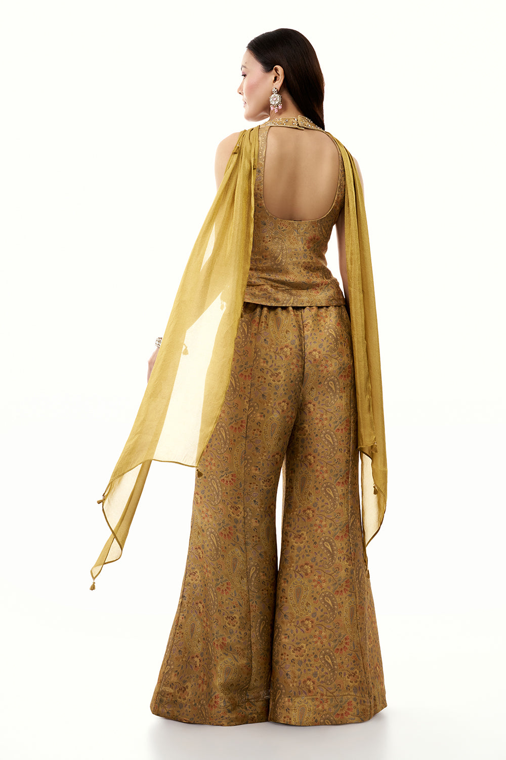 Mustard Art Silk Palazzo Set with Zardosi and Mirror Work