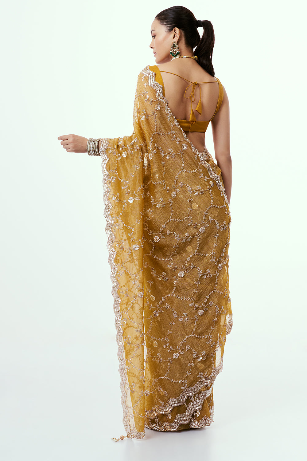 Mustard Crush Organza Saree with Cutdana Jaal