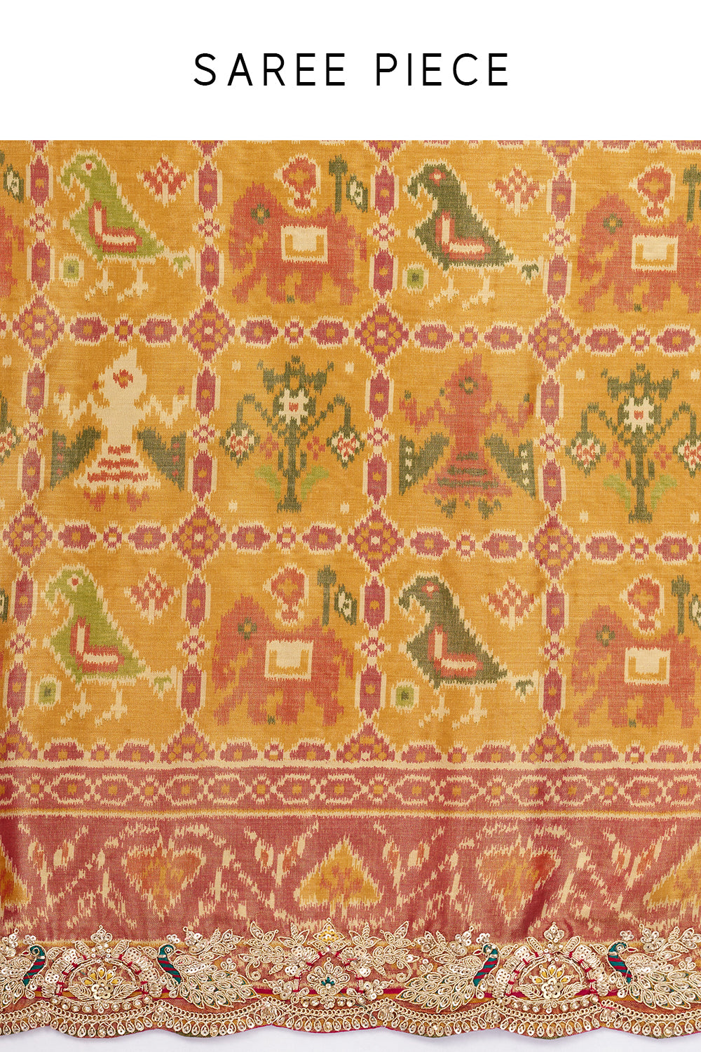 Mustard Patola Printed Tissue Silk Saree with Zari Work