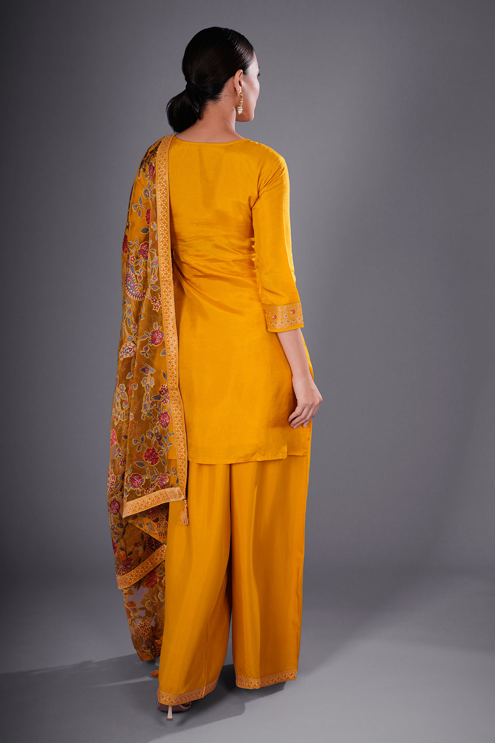 Mustard Pure Silk Banarasi Kurta Set with Resham Embroidery
