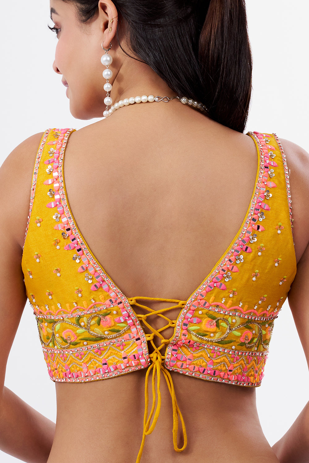 Mustard Raw Silk Blouse with Peacock Embroidery