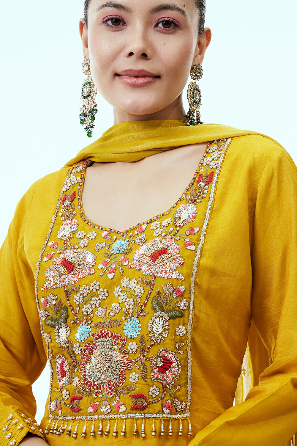 Mustard Sharara Suit with Colourful Zari and Sequin Embroidery