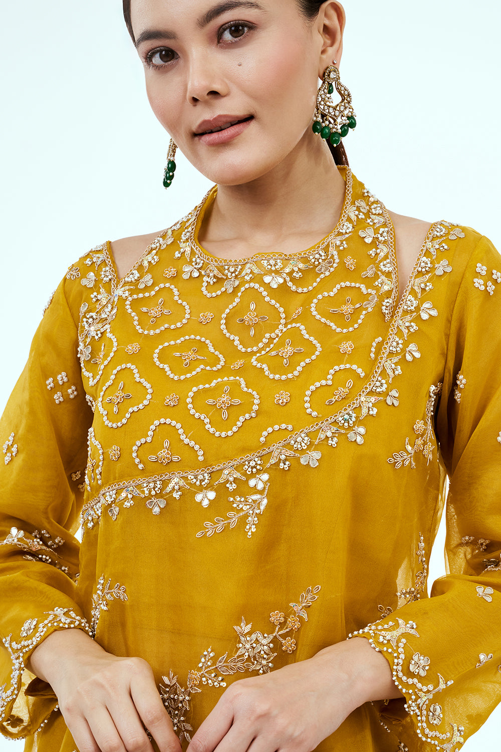 Mustard Yellow Uppada Silk Co-ord Set with Zardosi Work