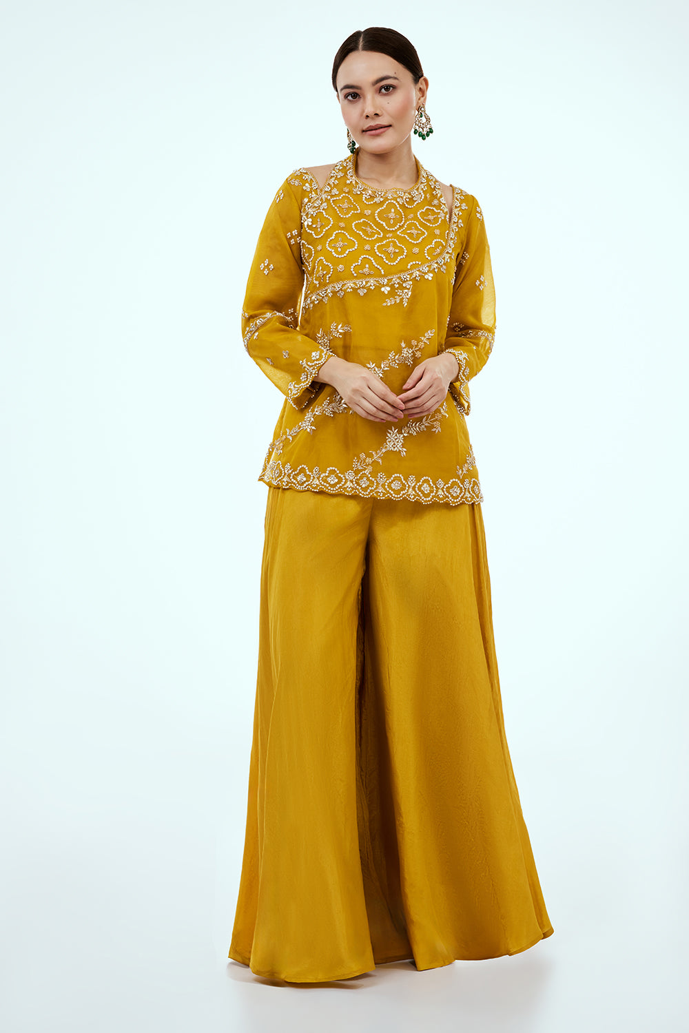Mustard Yellow Uppada Silk Co-ord Set with Zardosi Work