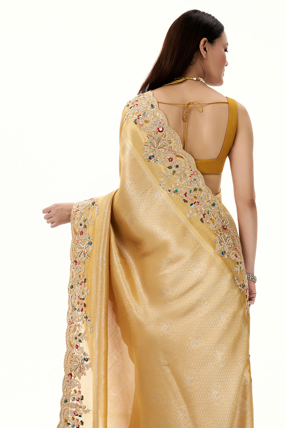 Mustard Woven Brocade Silk Saree with Zari and Resham Work
