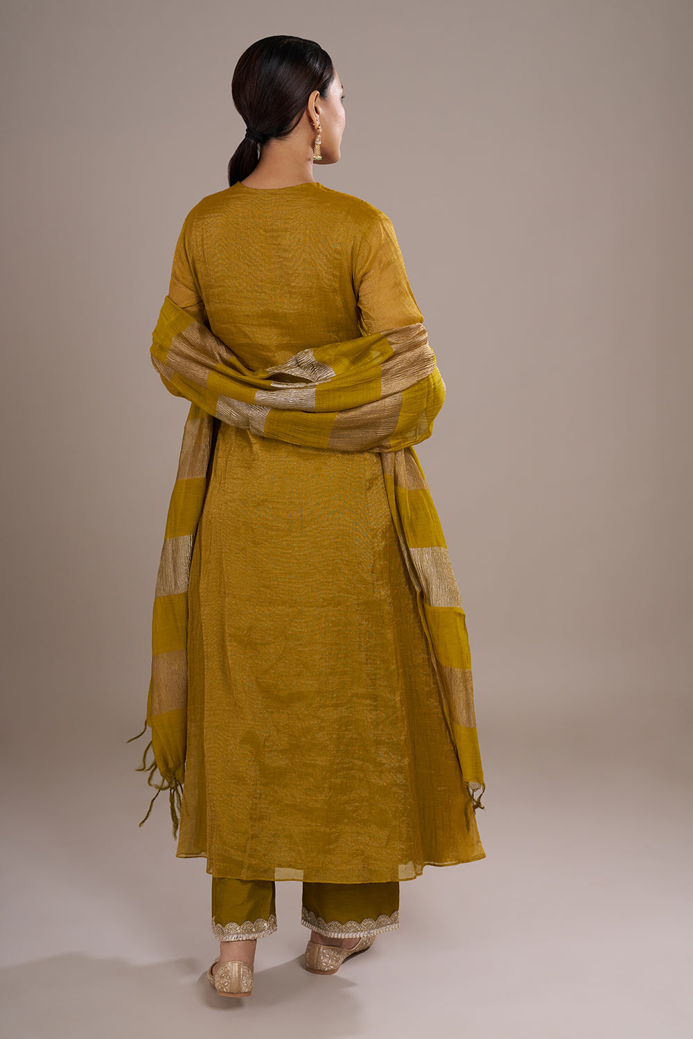 Mustard Yellow Chanderi Silk Anarkali Set with Beadwork