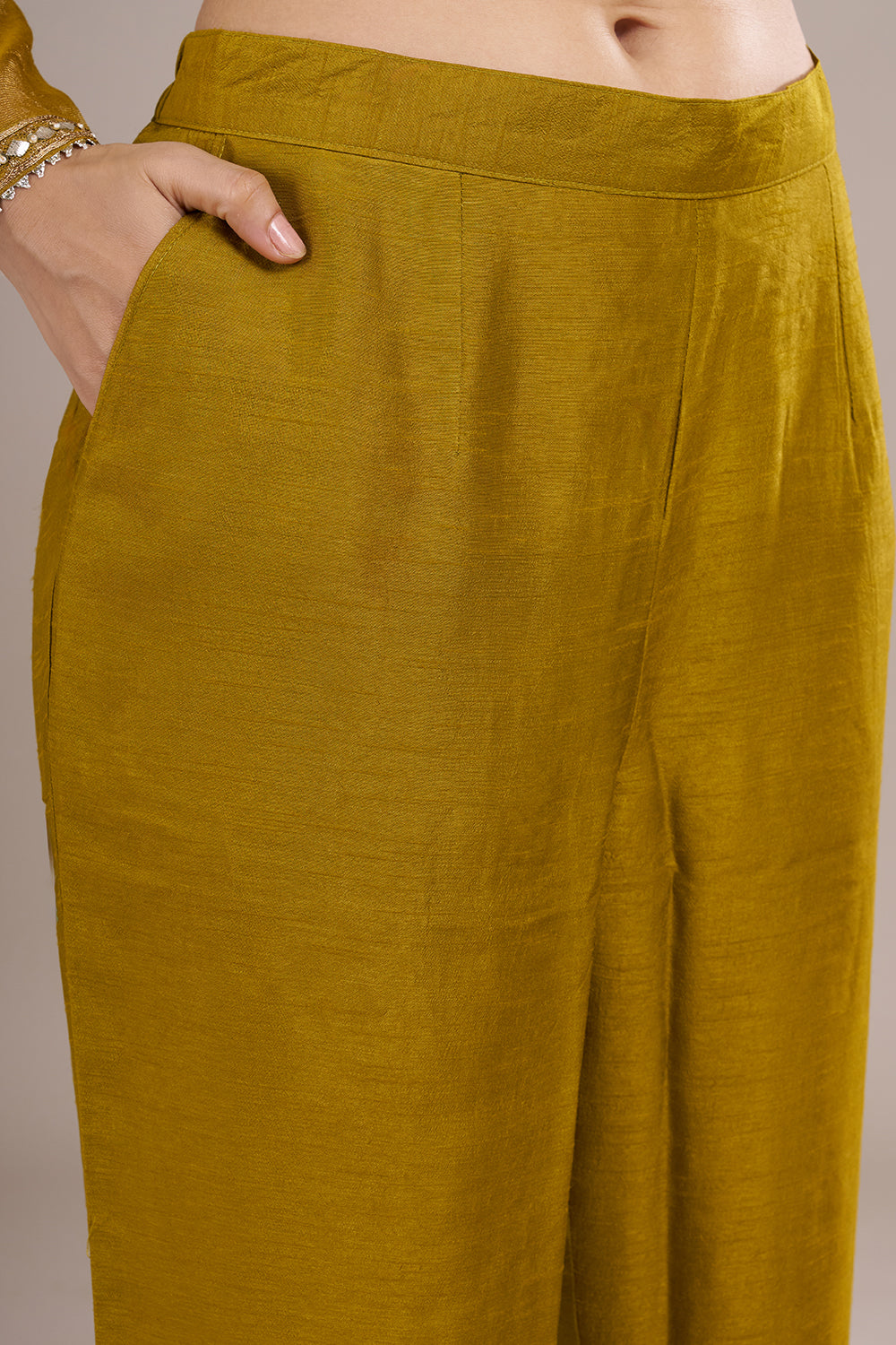 Mustard Yellow Chanderi Silk Anarkali Set with Beadwork