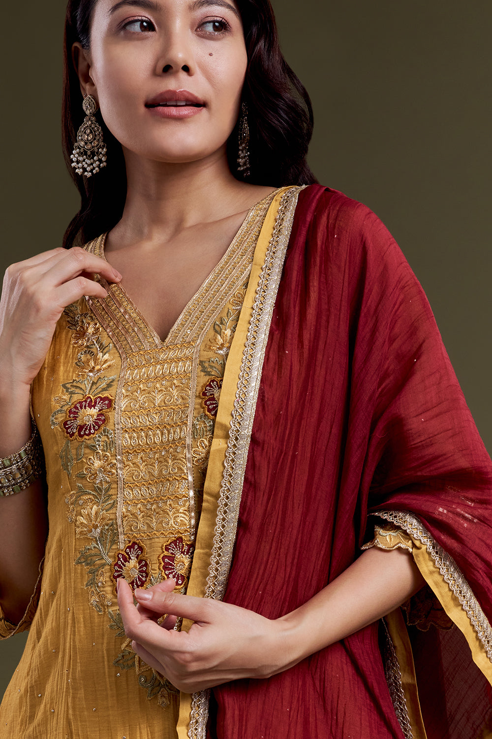 Mustard Yellow Chanderi Silk Kurta Set