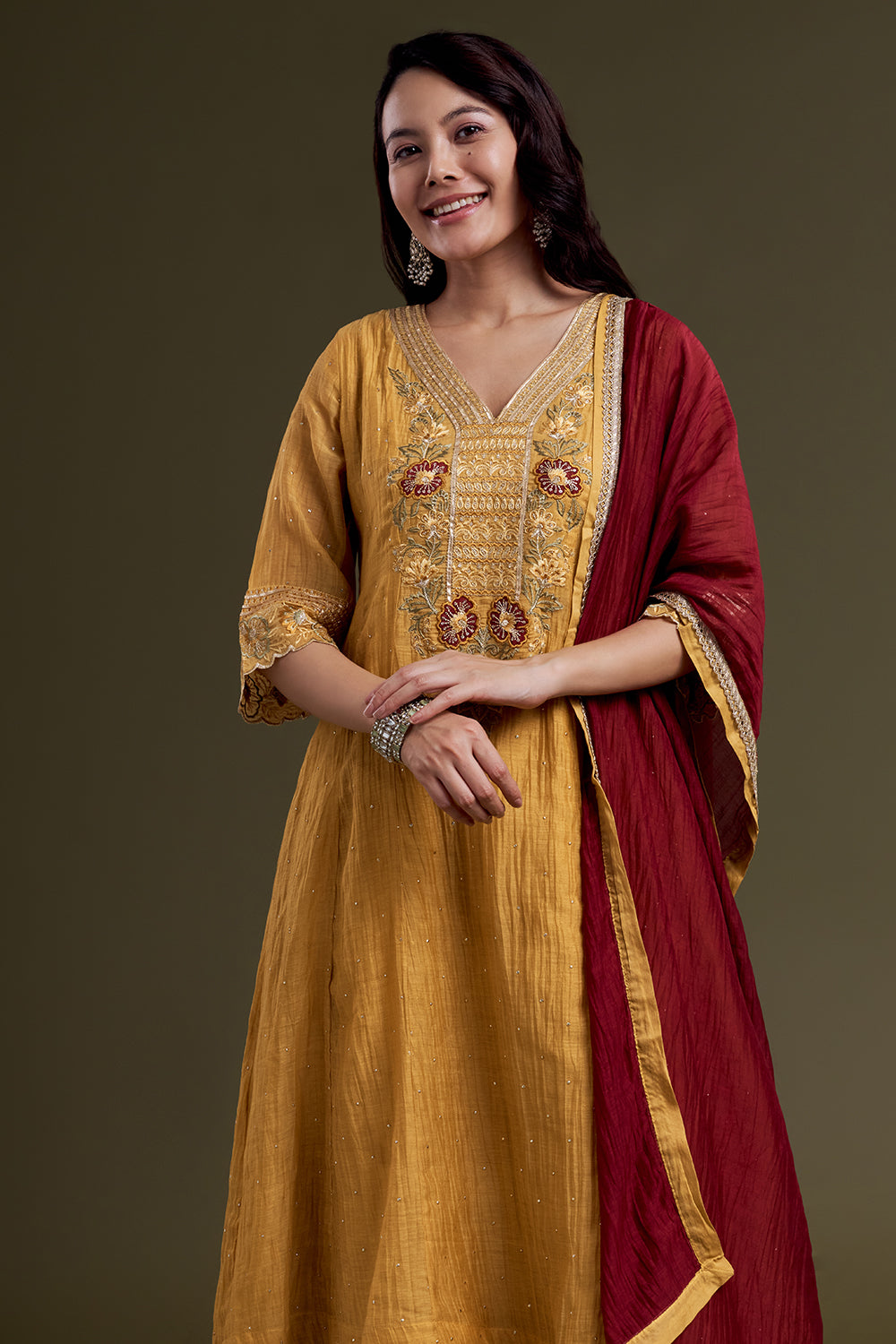Mustard Yellow Chanderi Silk Kurta Set
