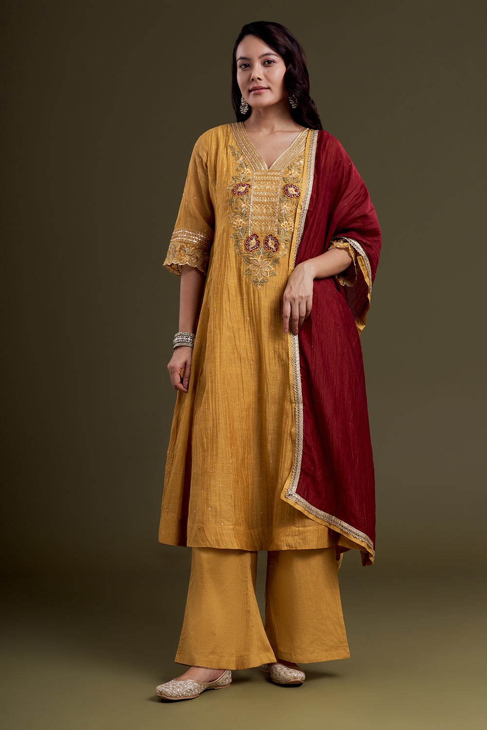 Mustard Yellow Chanderi Silk Kurta Set