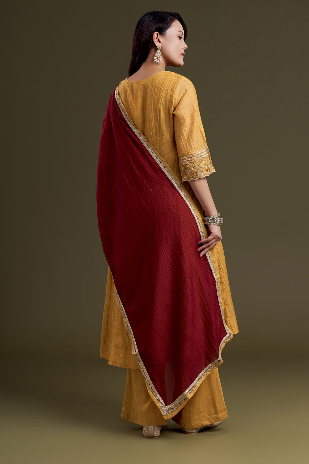 Mustard Yellow Chanderi Silk Kurta Set
