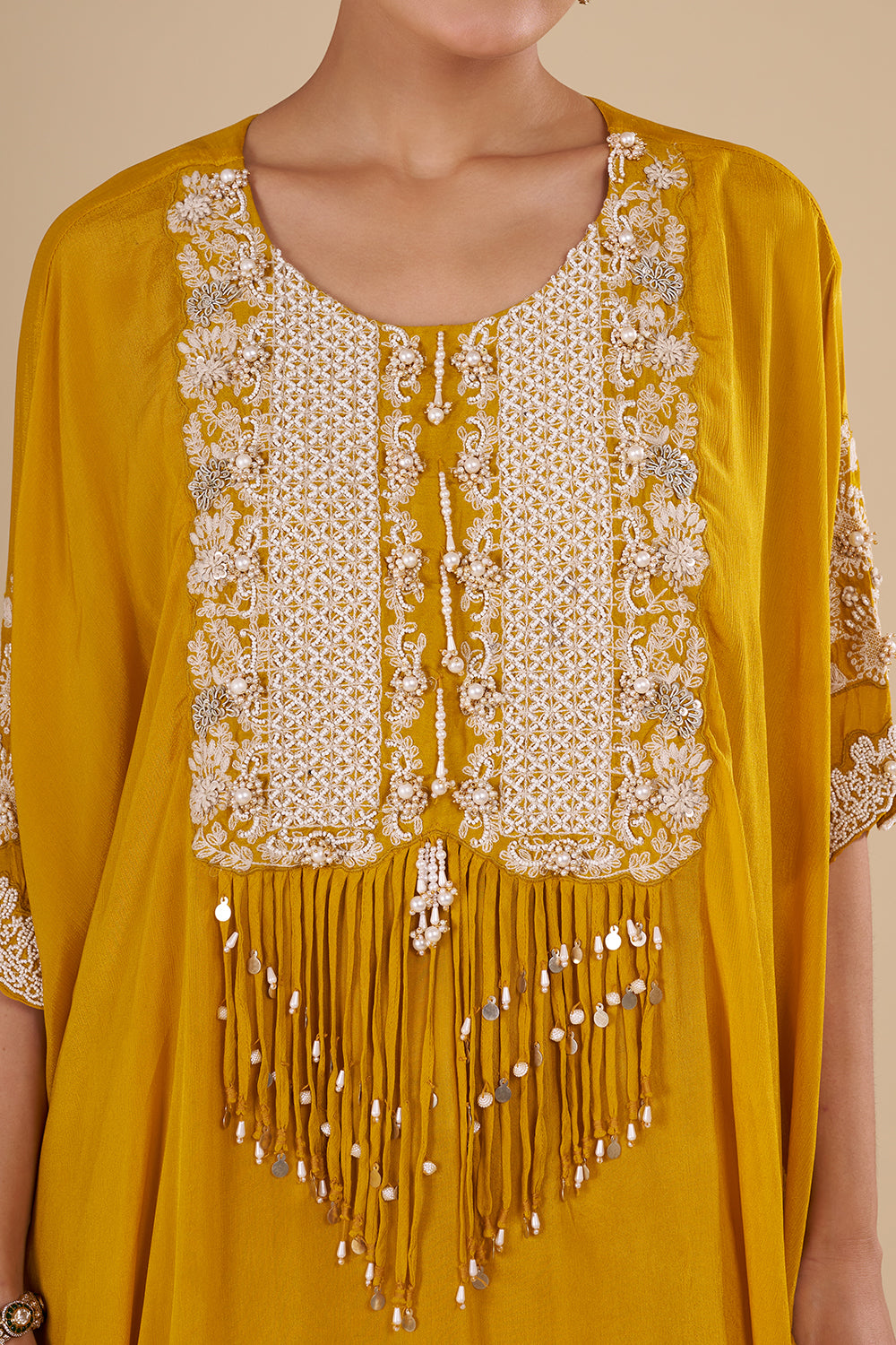 Mustard Yellow Chinon Kaftan Set