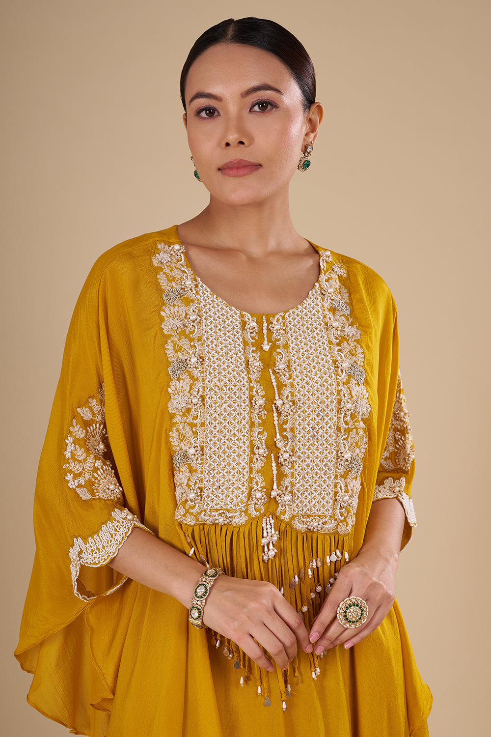 Mustard Yellow Chinon Kaftan Set