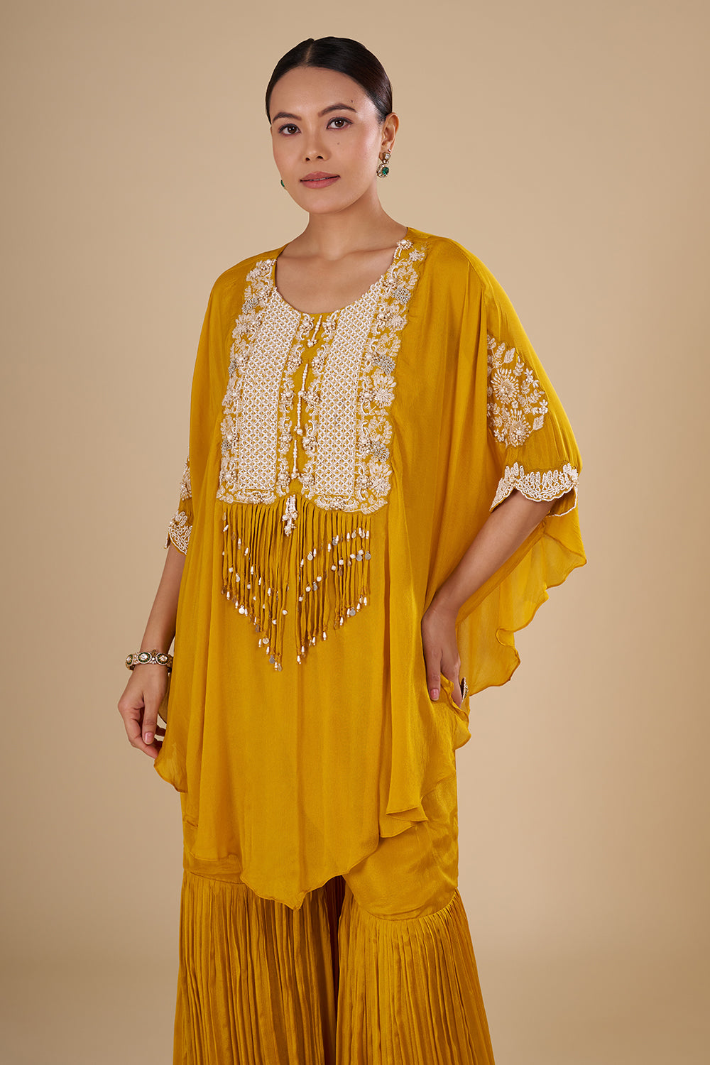 Mustard Yellow Chinon Kaftan Set