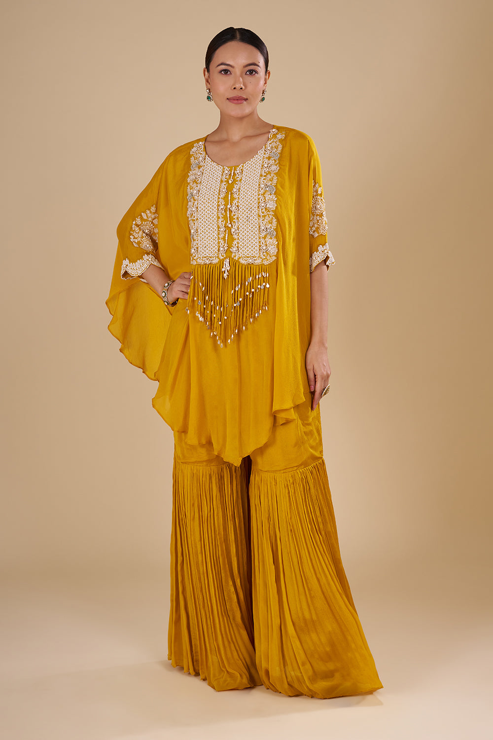 Mustard Yellow Chinon Kaftan Set