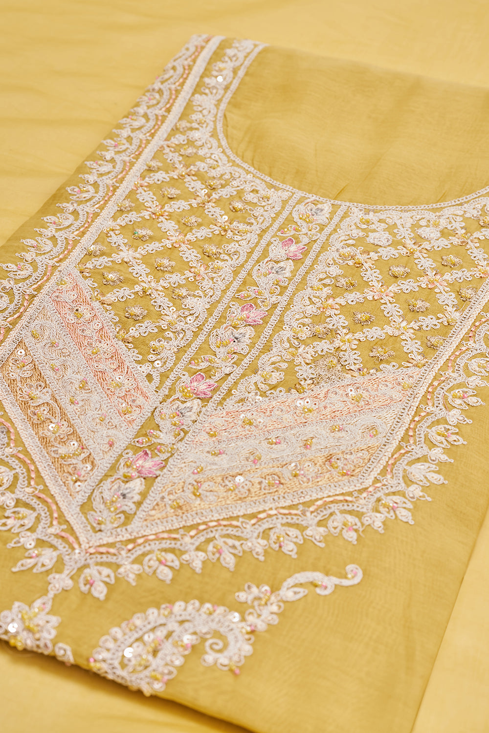 Mustard Yellow Embroidered Unstitched Suit Set
