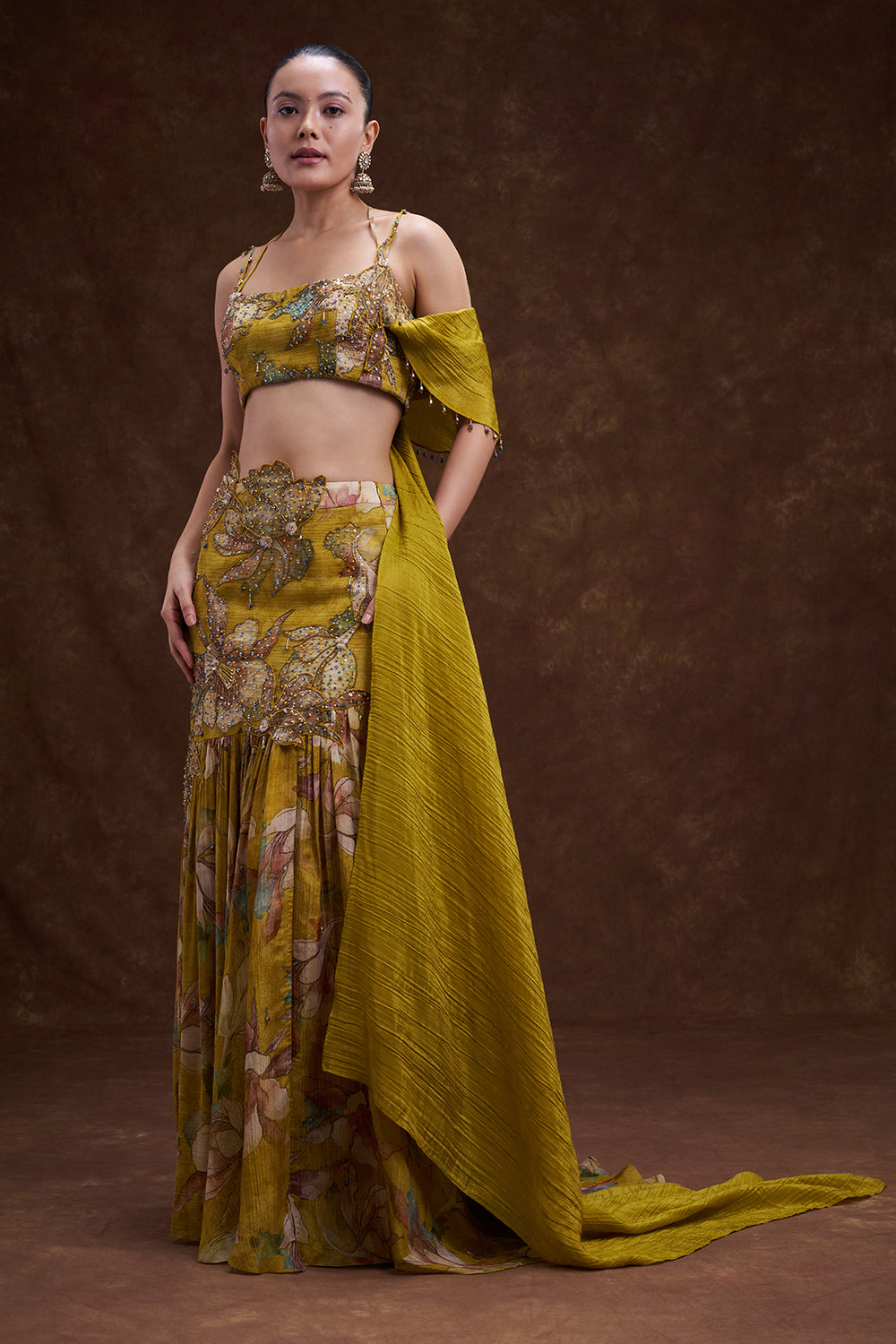 Mustard Yellow Floral Embellished Lehenga Set