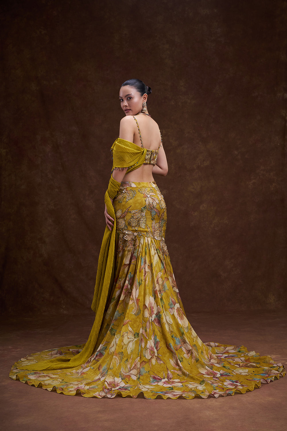 Mustard Yellow Floral Embellished Lehenga Set