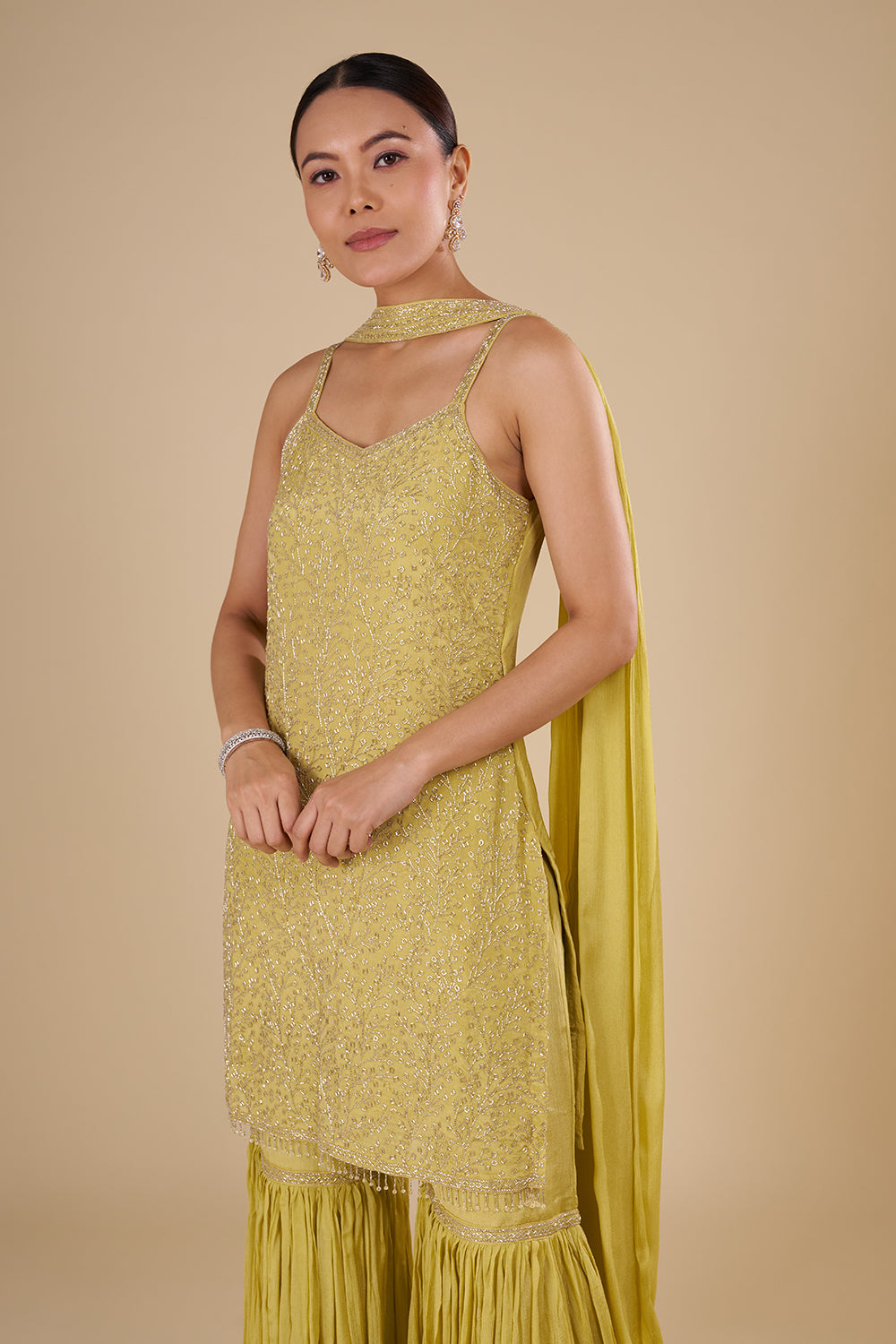 Mustard Yellow Georgette Sharara Set