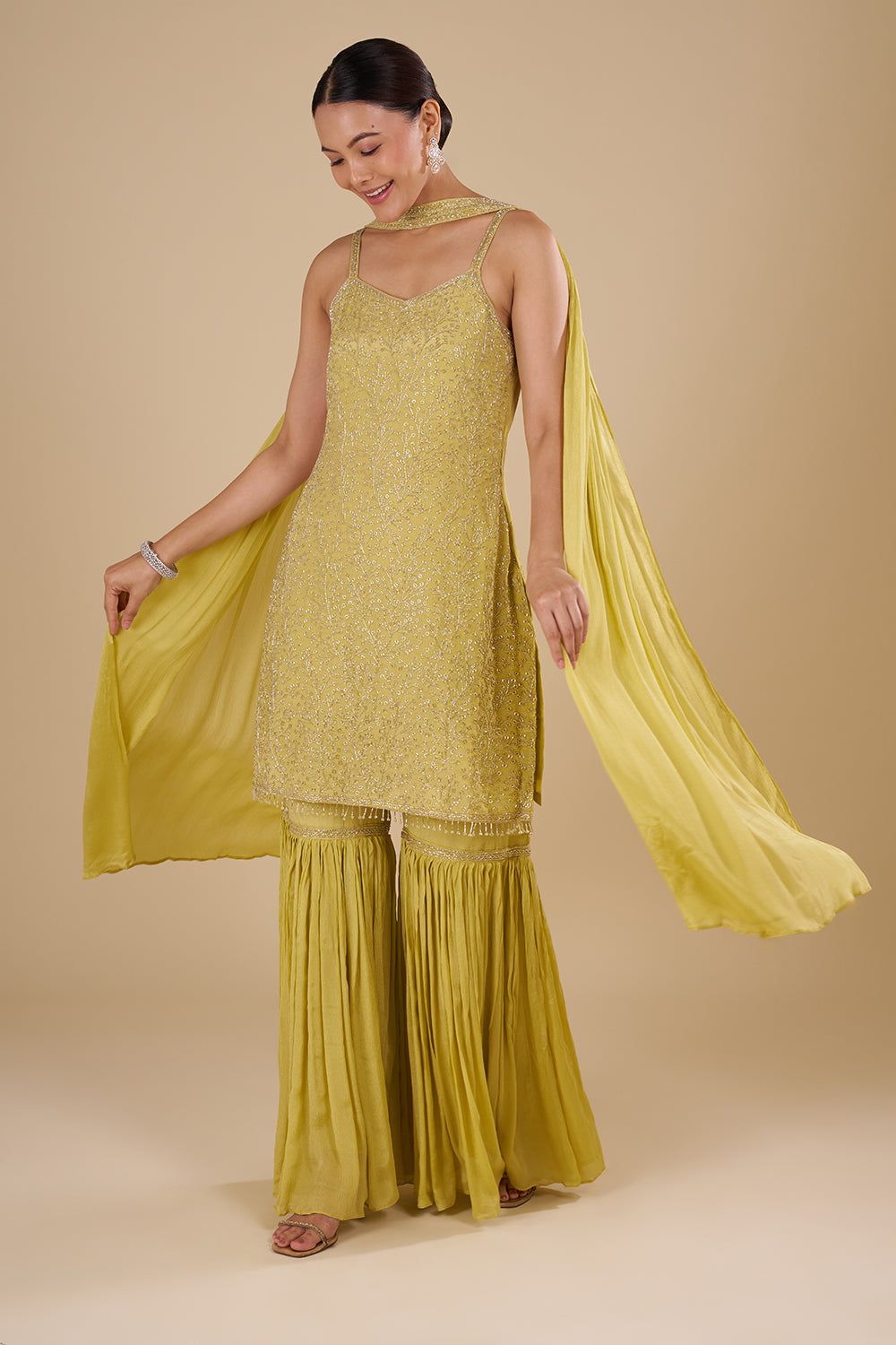 Mustard Yellow Georgette Sharara Set