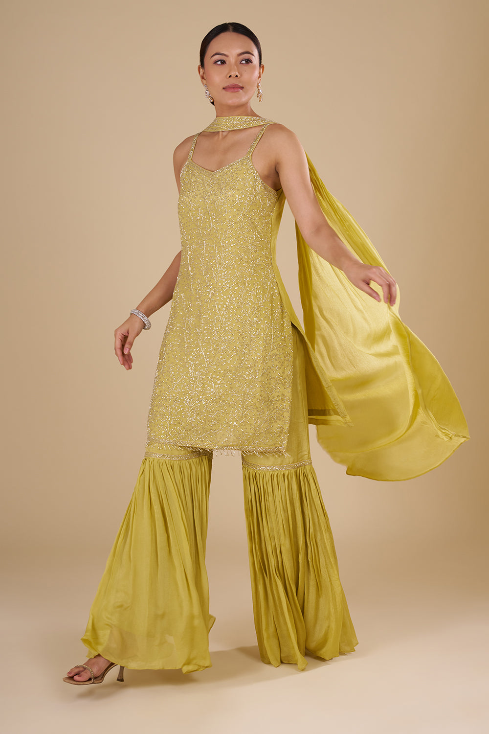 Mustard Yellow Georgette Sharara Set