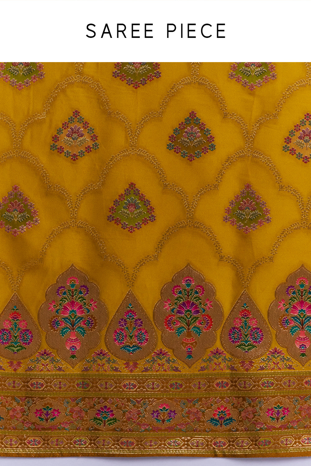 Mustard Yellow Modal Saree with Floral Motifs And Unstitched Blouse