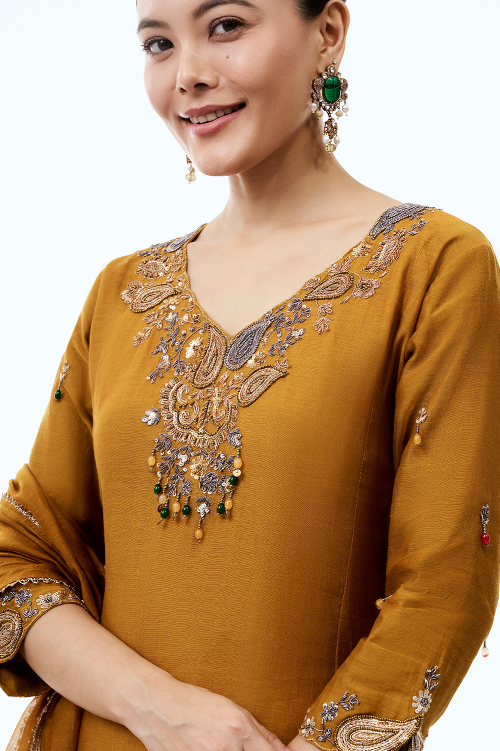 Mustard Yellow Mul Cotton Suit Set with Zari and Gotta Work