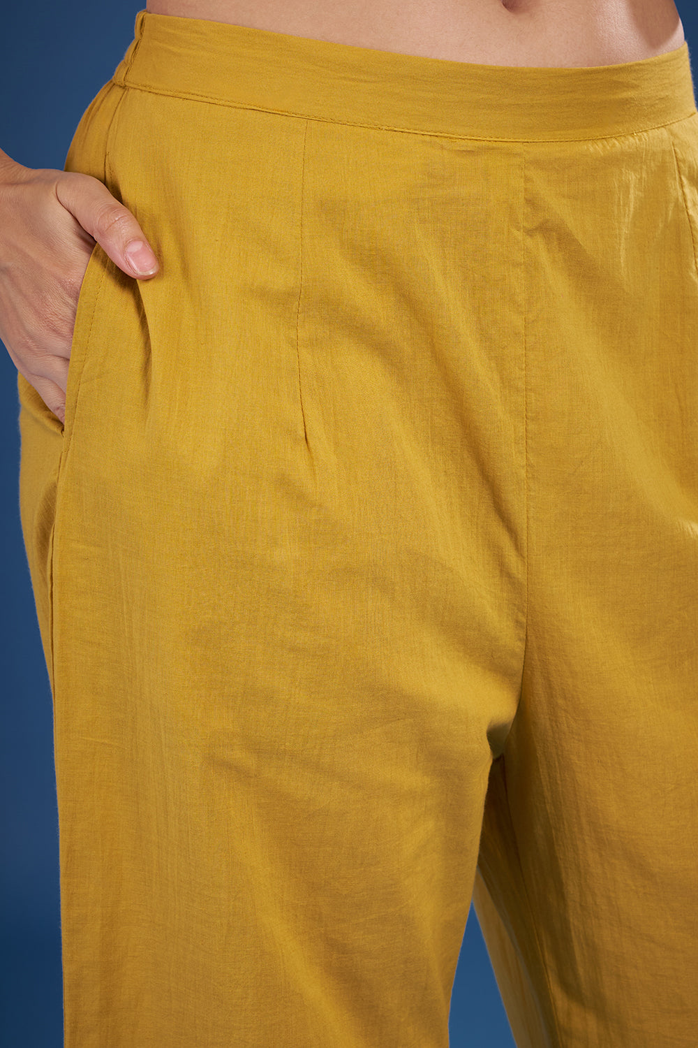 Mustard Yellow Muslin Kurta Set with Thread Embroidery