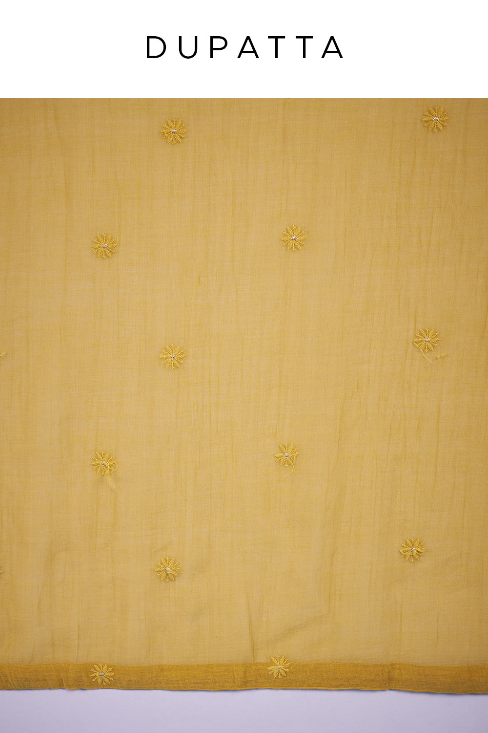 Mustard Yellow Muslin Kurta Set with Thread Embroidery