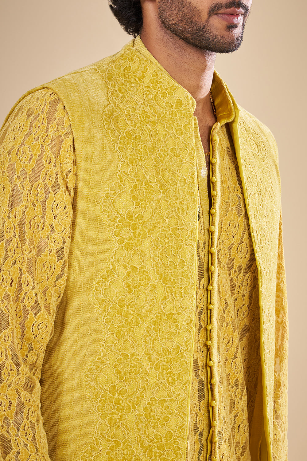 Mustard Yellow Net Floral Co-ord Set