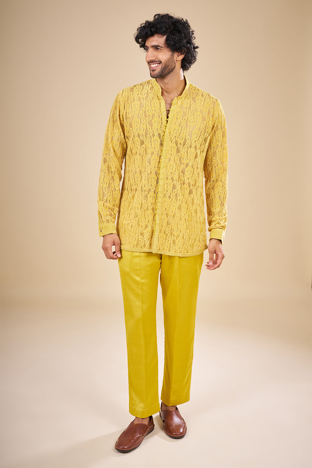 Mustard Yellow Net Floral Co-ord Set