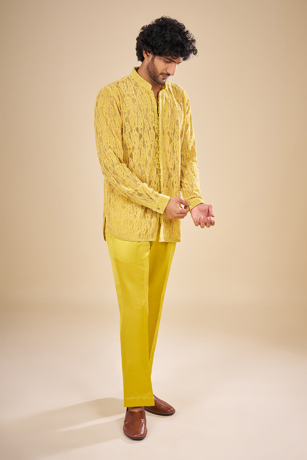 Mustard Yellow Net Floral Co-ord Set