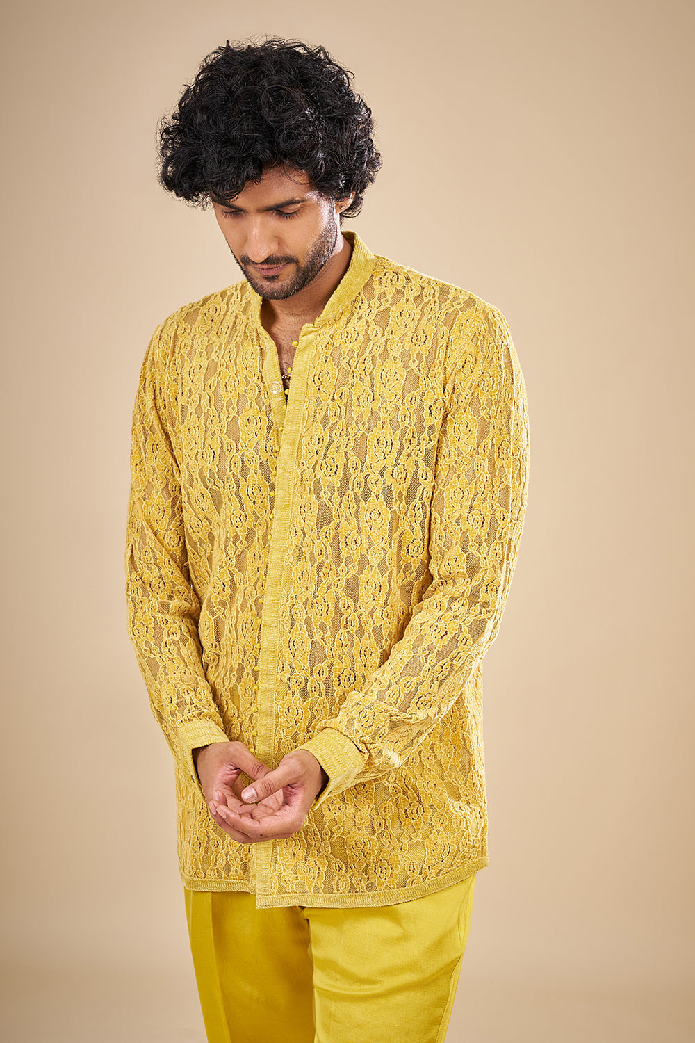 Mustard Yellow Net Floral Co-ord Set