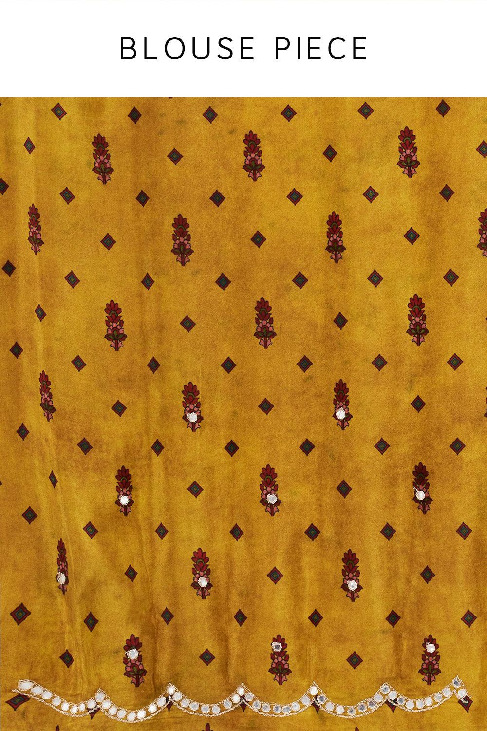 Mustard Yellow Printed Silk Woven Saree with Mirror and Zari Work