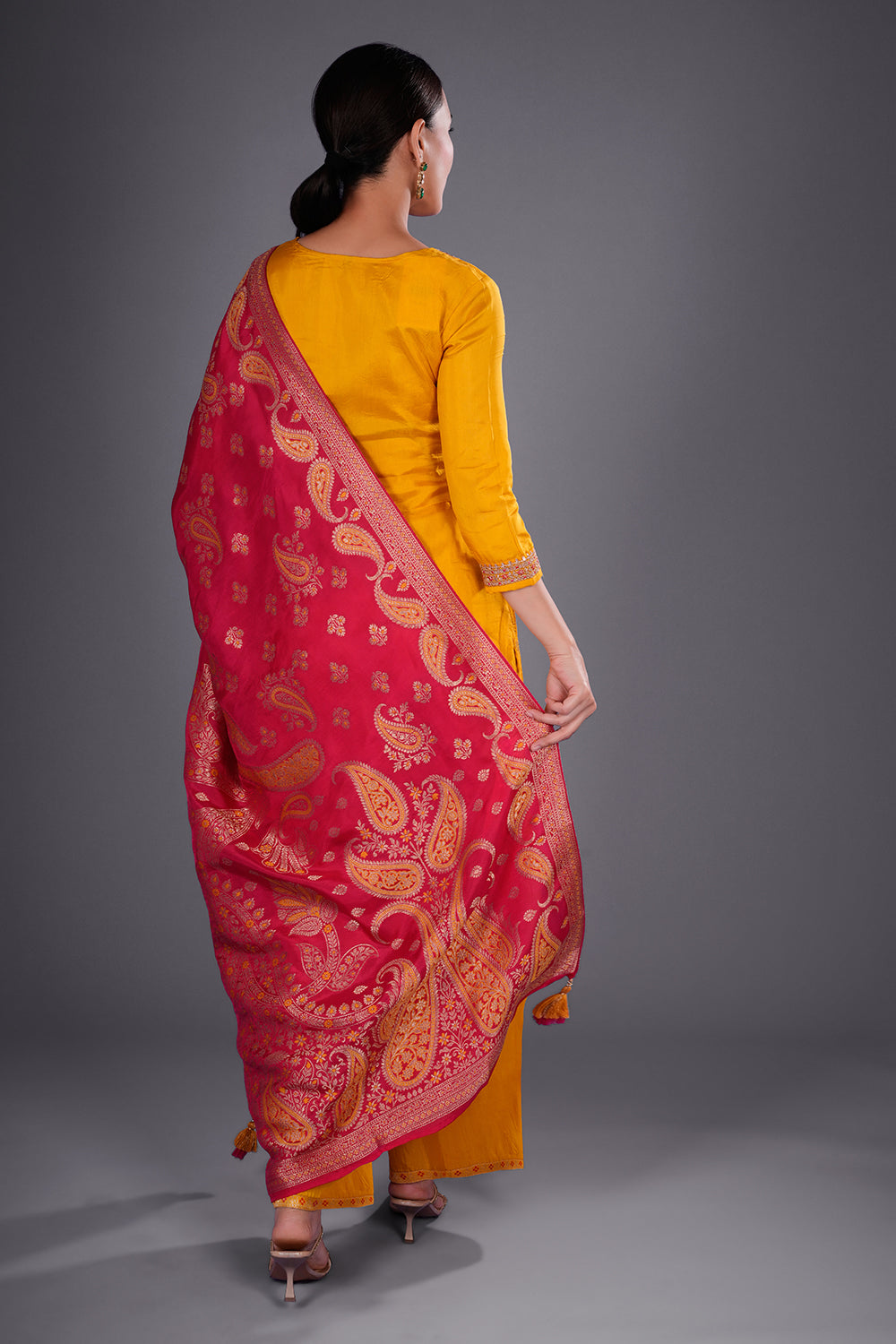 Mustard Yellow Pure Dupion Silk Kurta Set with Resham Embroidery