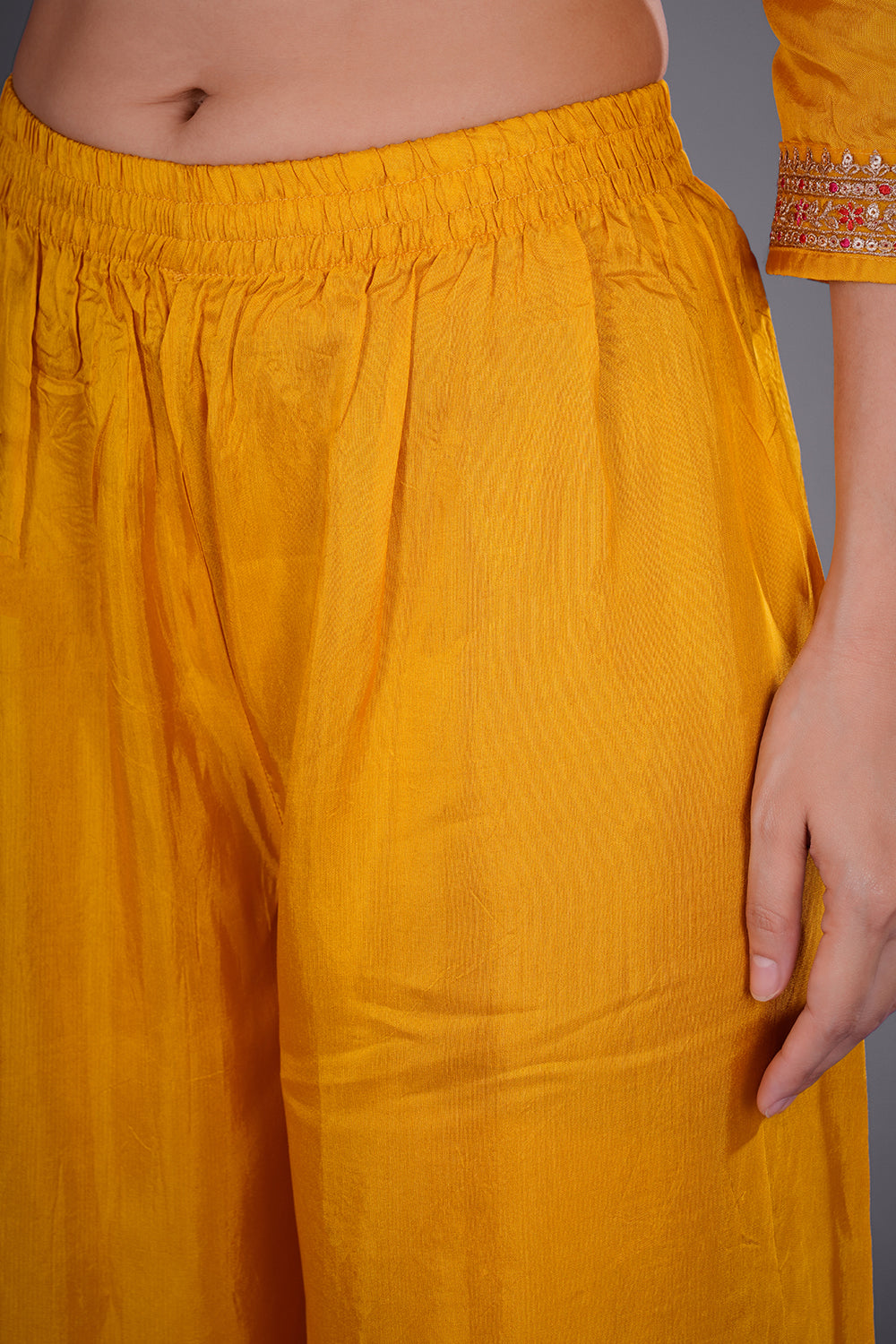 Mustard Yellow Pure Dupion Silk Kurta Set with Resham Embroidery
