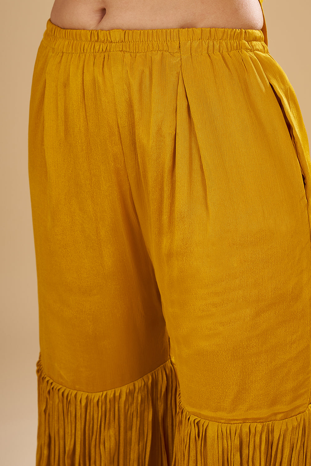 Mustard Yellow Pure Raw Silk Short Kurta Set with Resham, Gota Patti and Zardosi Hand Work