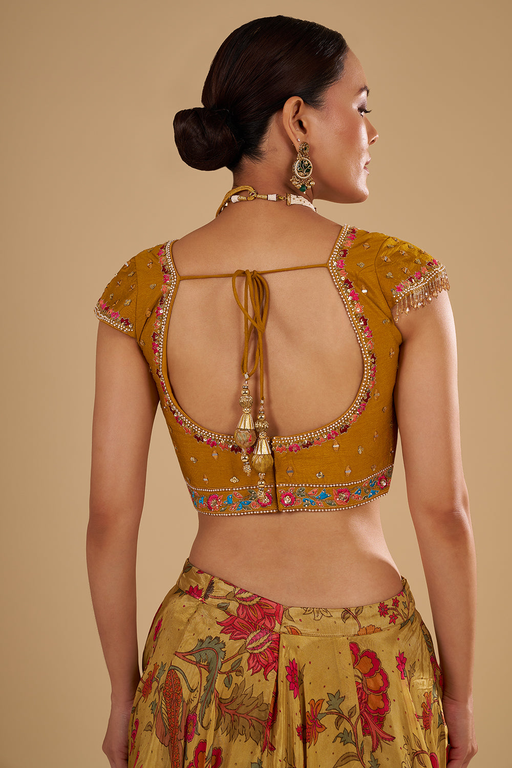 Mustard Yellow Satin Organza Lehenga Set with Resham Work