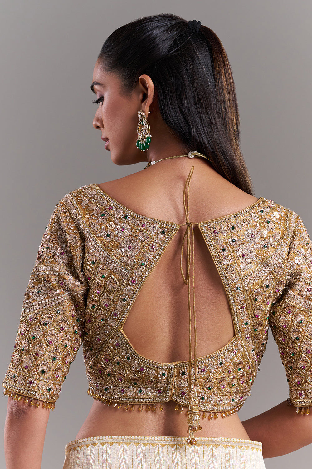 Mustard Yellow Shimmer Tissue Saree with Stitched Blouse
