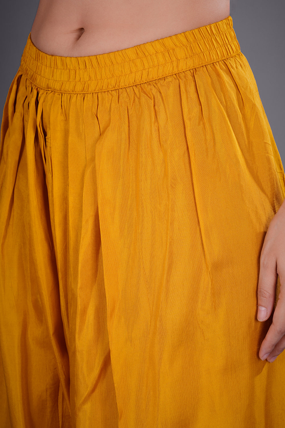 Mustard Yellow Shimmer Zari Brocade Short Kurta Set with Zari Bead Embroidery