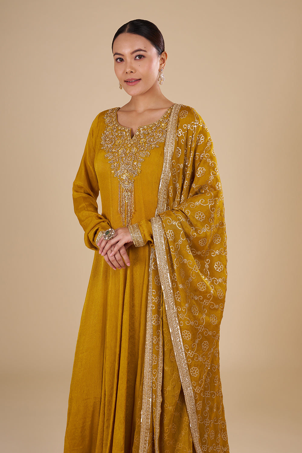 Mustard Yellow Silk Blend Anarkali Set