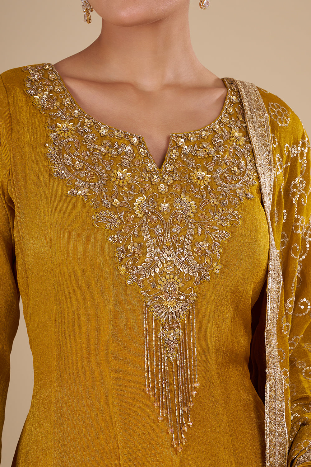 Mustard Yellow Silk Blend Anarkali Set