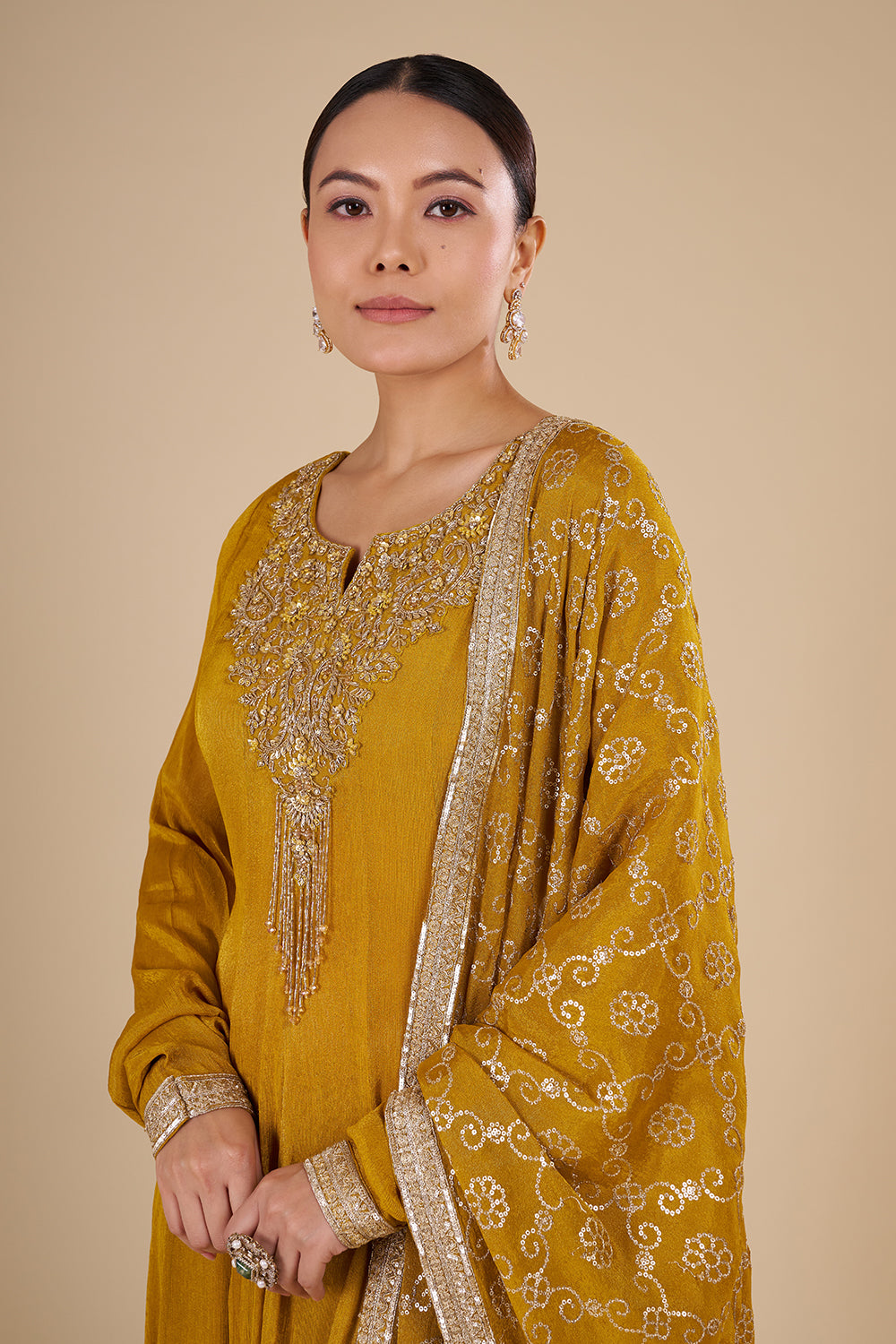 Mustard Yellow Silk Blend Anarkali Set