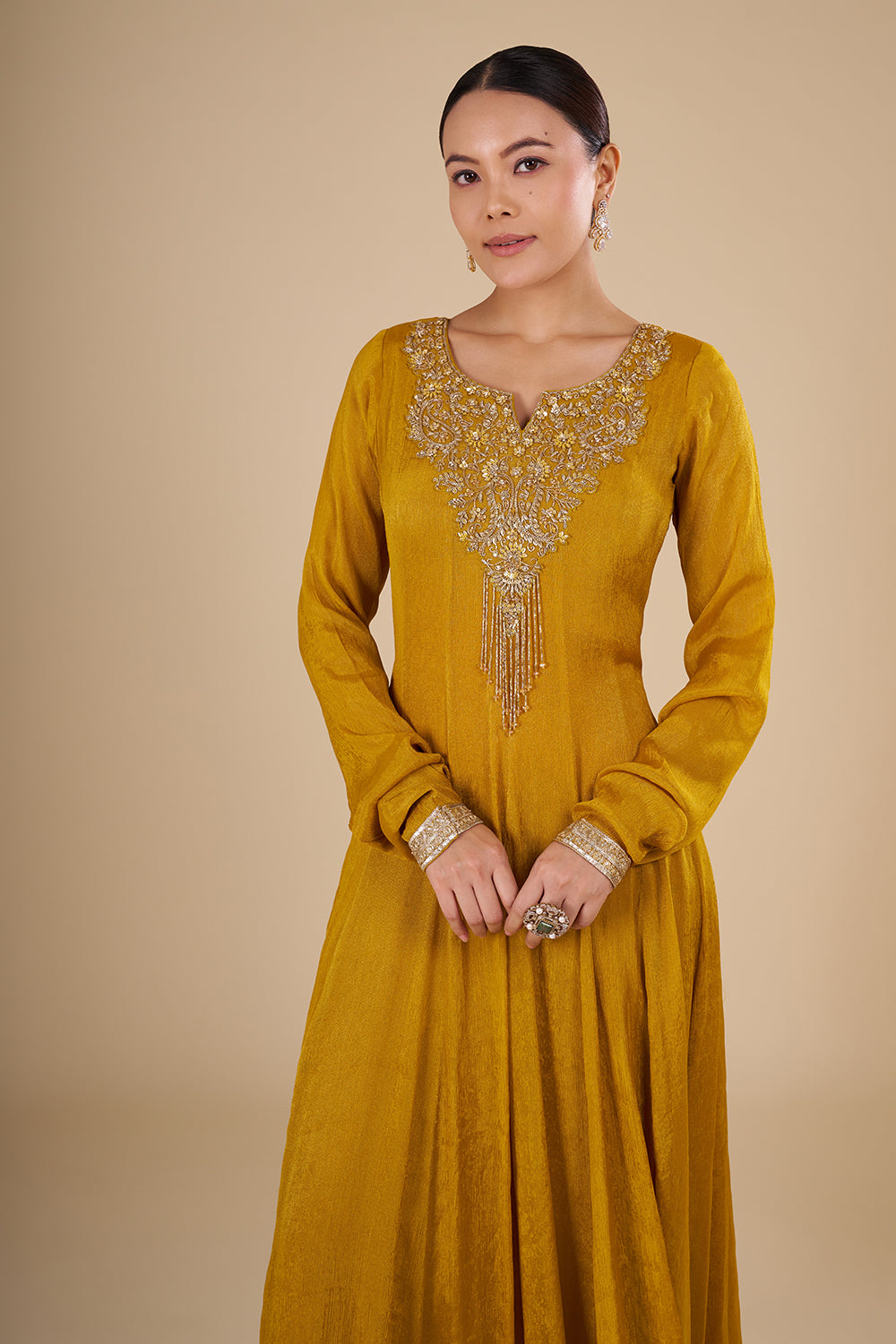 Mustard Yellow Silk Blend Anarkali Set