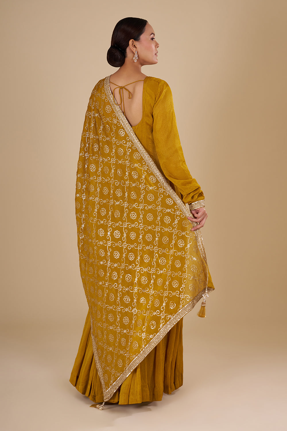 Mustard Yellow Silk Blend Anarkali Set